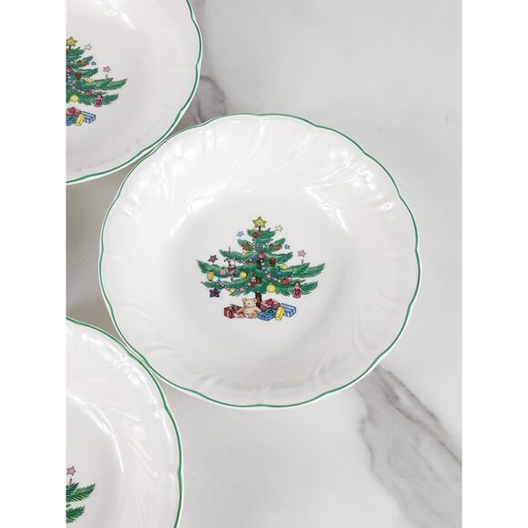 Nikko Happy Holidays Fruit Bowl Christmas 5 1/2" Green Trim x4 Japan w/ Box Vtg - Picture 5 of 13